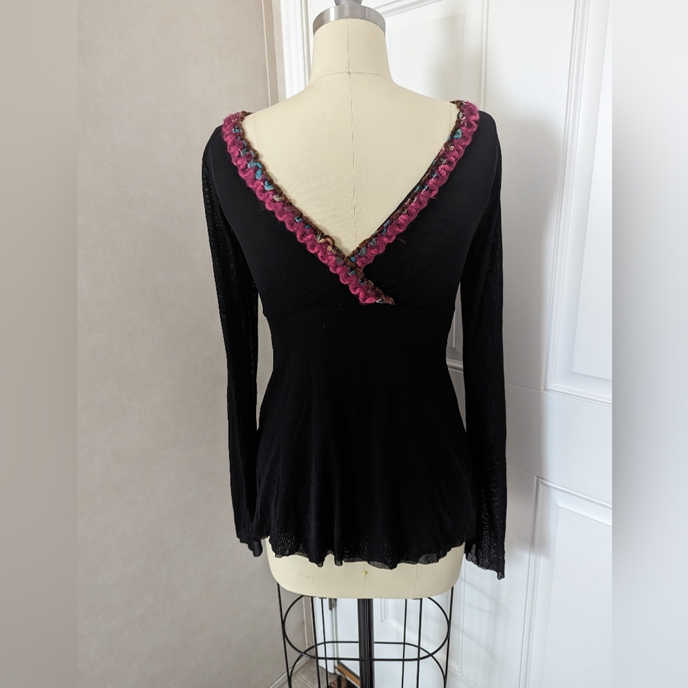 Sweet Pea Mesh Long Sleeve Blouse with Neckline Trim - Picture 4 of 6